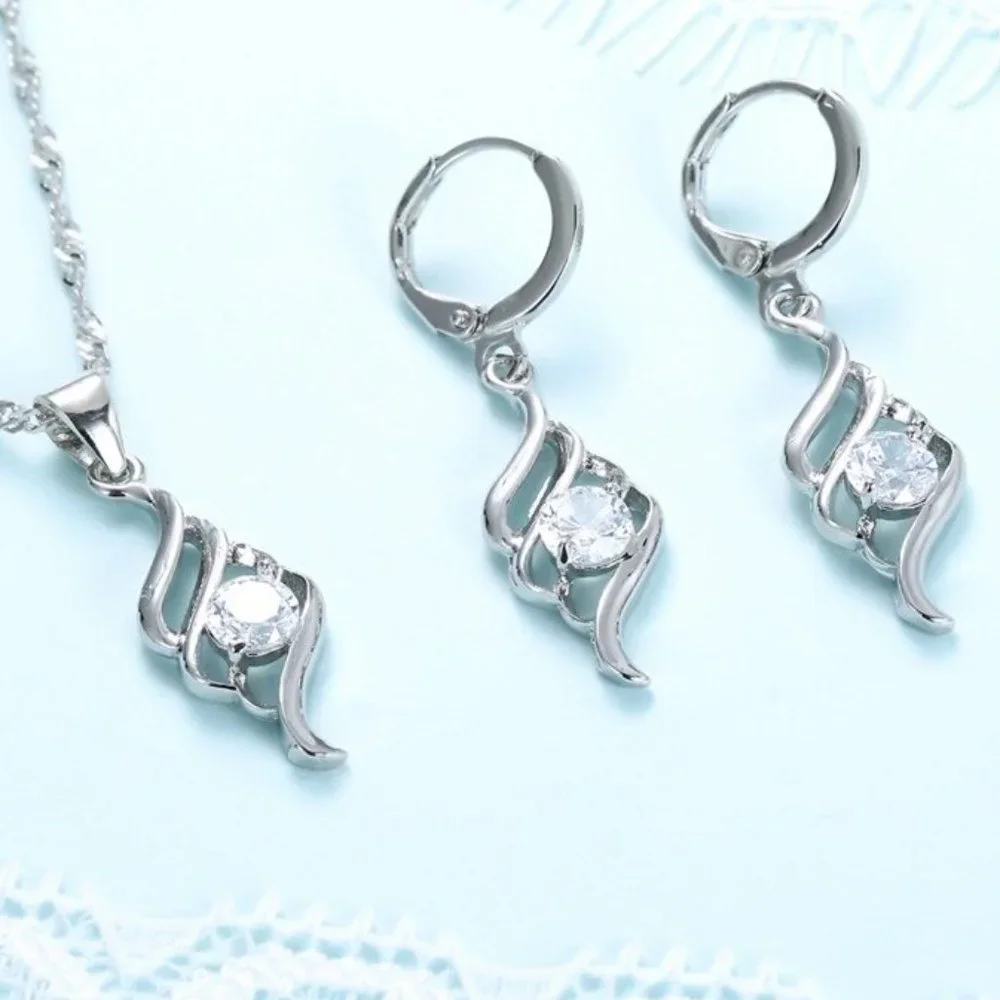 💎 NEW ❤️ Cute Spiral 925 Sterling Silver Bundle Necklace Earrings Modern - Picture 6 of 8